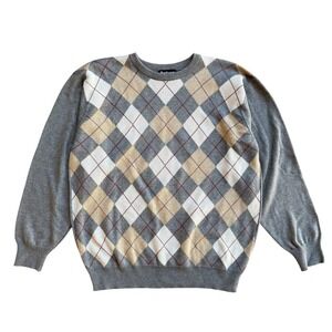 Barbour Mens Argyle‎ Sweater Cotton Cashmere Blend Crewneck Long Sleeve Gray XL